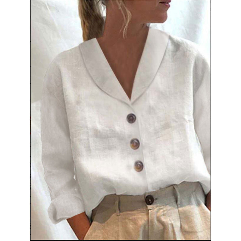 Women's Cotton and Linen Long-sleeved Casual Shirt BEUPFORLIFE.com