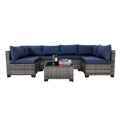 7 Piece Outdoor Rattan Patio, Black Wicker Sectional Set BEUPFORLIFE.com