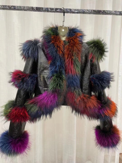 Elegant Bright Leather Fox Fur Coat Be Up For Life