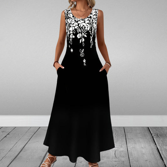 Sleeveless Slim Fit Elegant Printed Pocket Dress BEUPFORLIFE.com