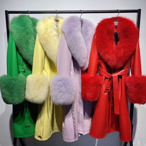 Genuine Leather Sheepskin Fox Fur Coat