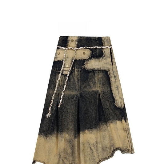 Industry Distressed Raw Edge Denim Skirt BEUPFORLIFE.com