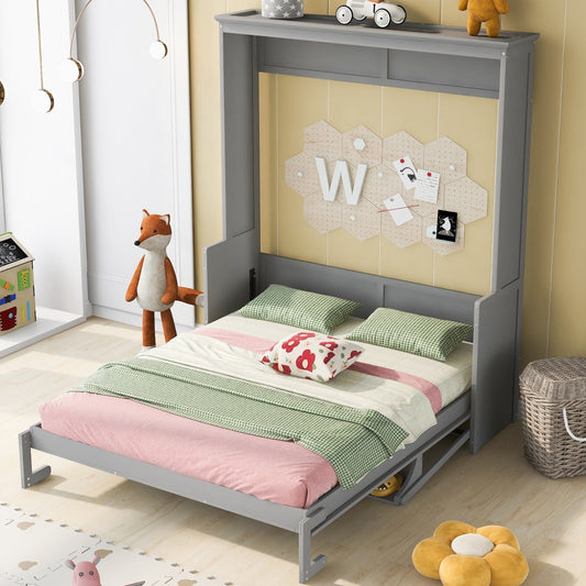 Queen Size Murphy Bed With A Shelf, Gray BEUPFORLIFE.com