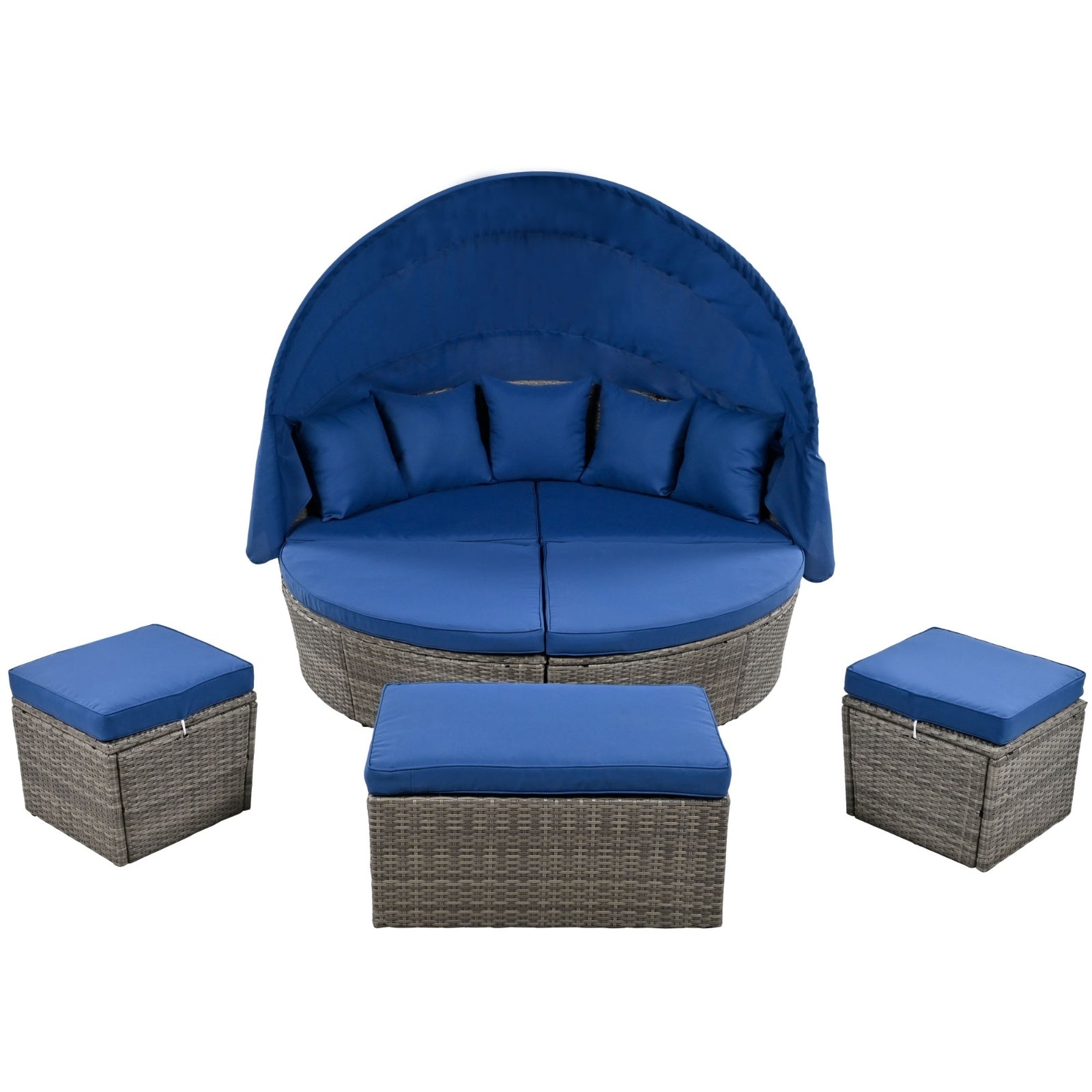 Outdoor Rattan Daybed/Sun bed w/ Retractable Canopy Wicker Furniture, Round Outdoor Sectional BEUPFORLIFE.com