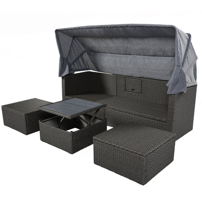 U Style Patio Rectangle Daybed With Canopy, Wicker Sectional Seating Be Up For Life