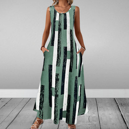 Sleeveless Slim Fit Elegant Printed Pocket Dress BEUPFORLIFE.com
