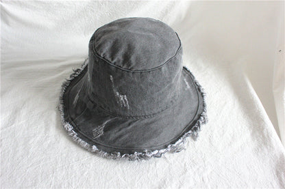 Summer Sunshade Raw Edge Denim Bucket Hat Women BEUPFORLIFE.com