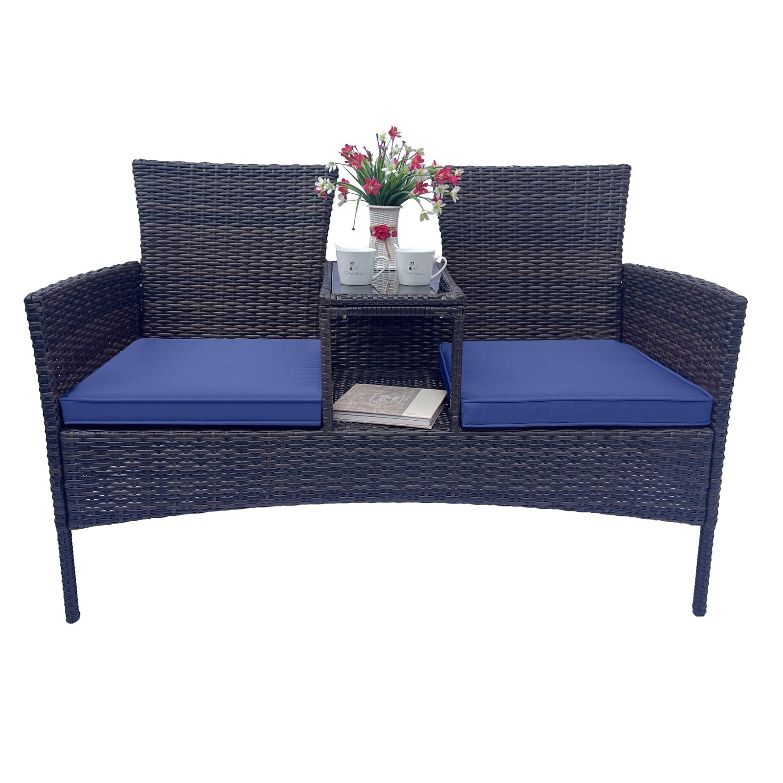 Wicker Patio Conversation Furniture Set, With Removable Cushions & Table BEUPFORLIFE.com
