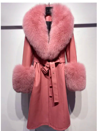 Genuine Leather Sheepskin Fox Fur Coat