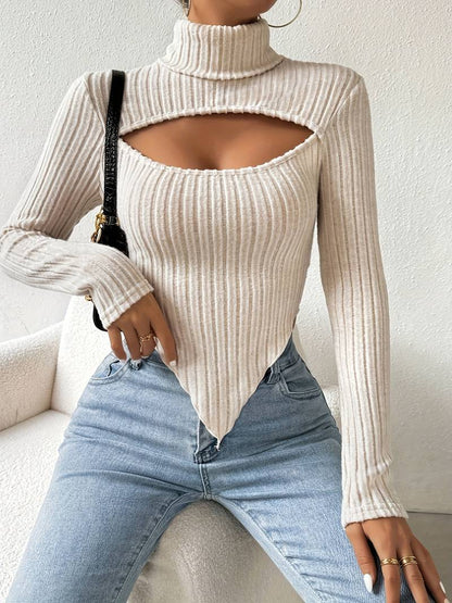 Long-sleeved Knitted Striped Short Top Be Up For Life