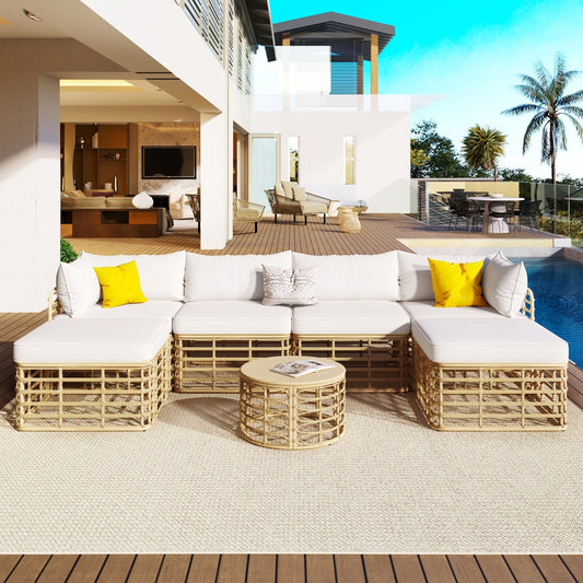 7 Piece Outdoor Patio Furniture, All-Weather Rattan Sectional Sofa Set BEUPFORLIFE.com