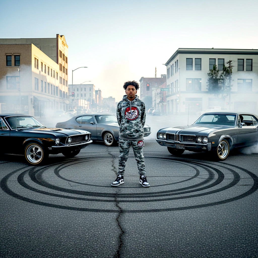 Grey Camouflage Jogger set w/ Chenille Patches (Unisex)