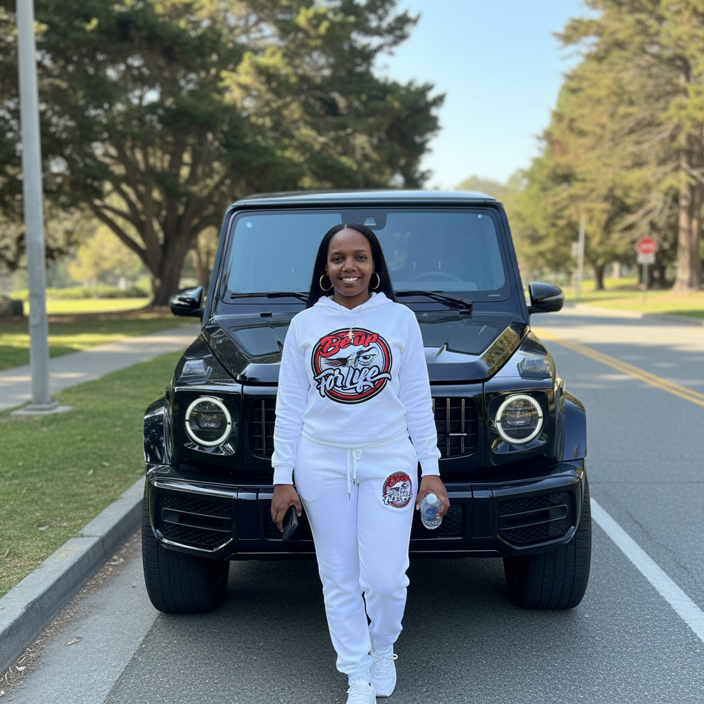 All White BE UP Jogger Set