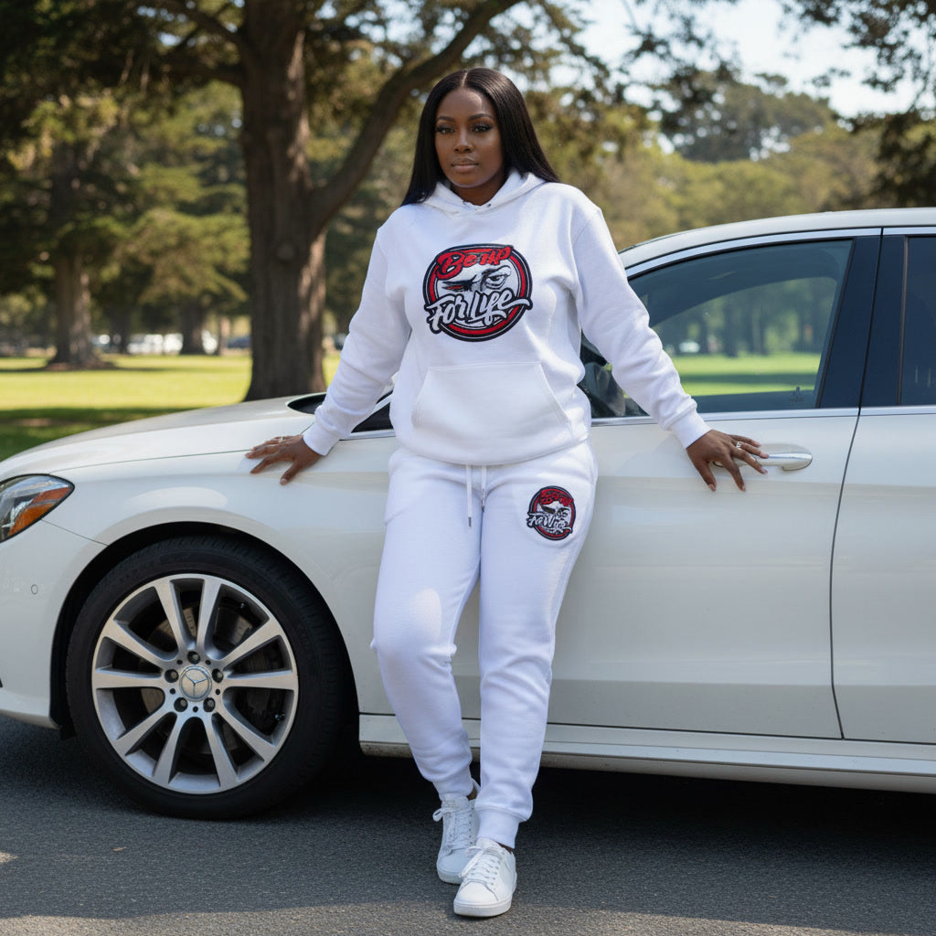 All White BE UP Jogger Set