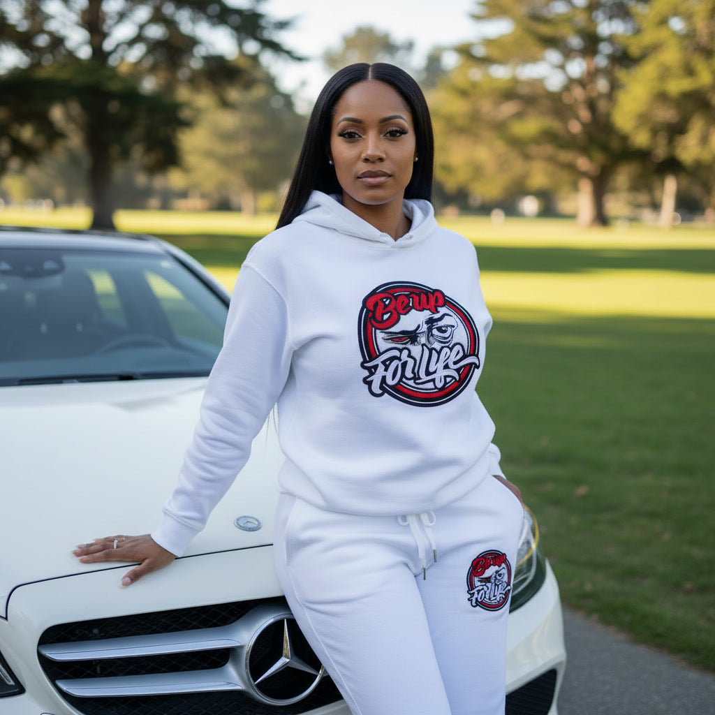 All White BE UP Jogger Set