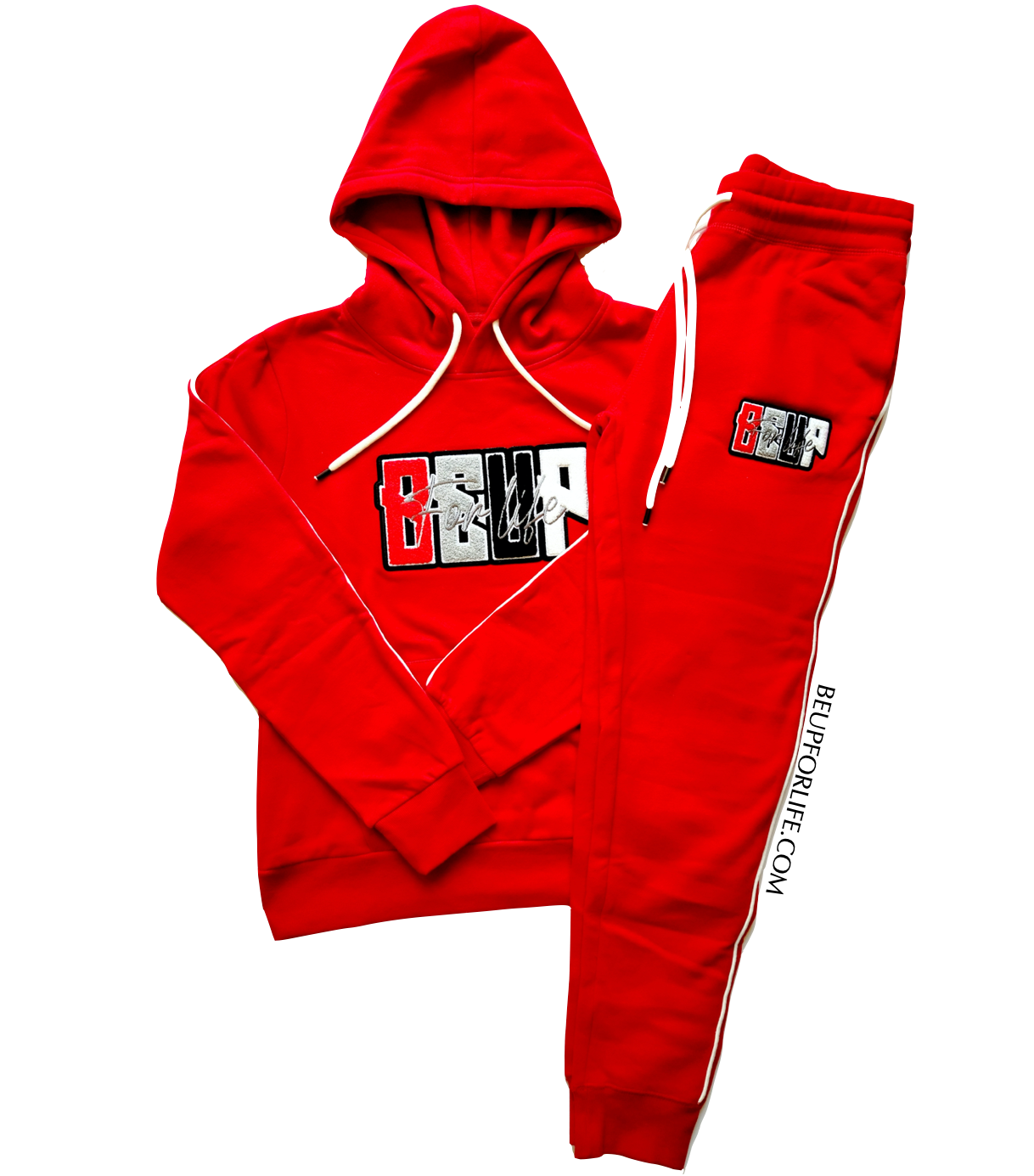 Ladies Red Cotton Jogger w/ White Stripes - BEUPFORLIFE.com